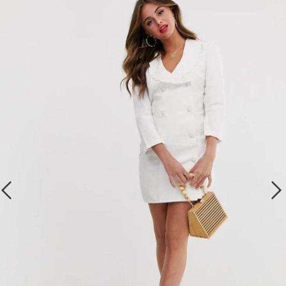 ASOS Denim Frill Collar Button Mini Blazer Dress in White - NWT - Picture 5 of 5